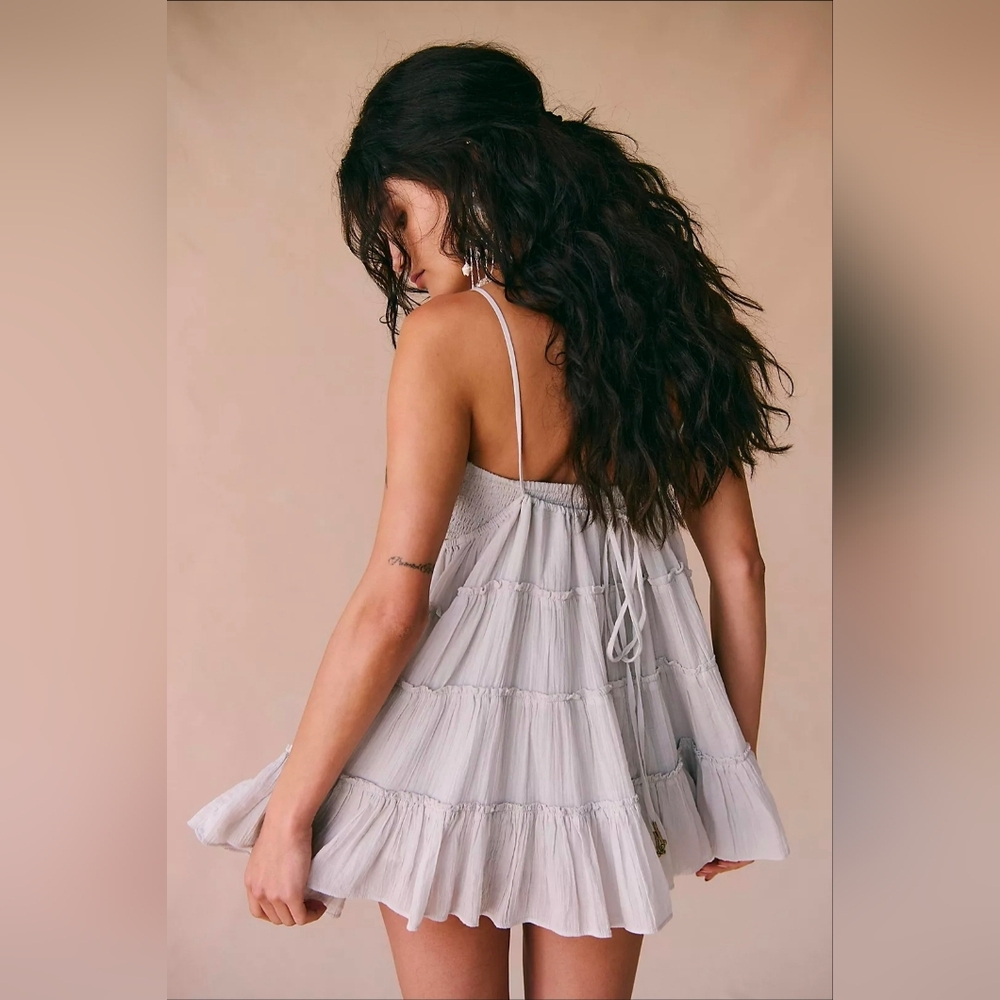 Free People Coconico Ruffled Boho Mini Dress In Swiss Coffee - Picture 3 of 5